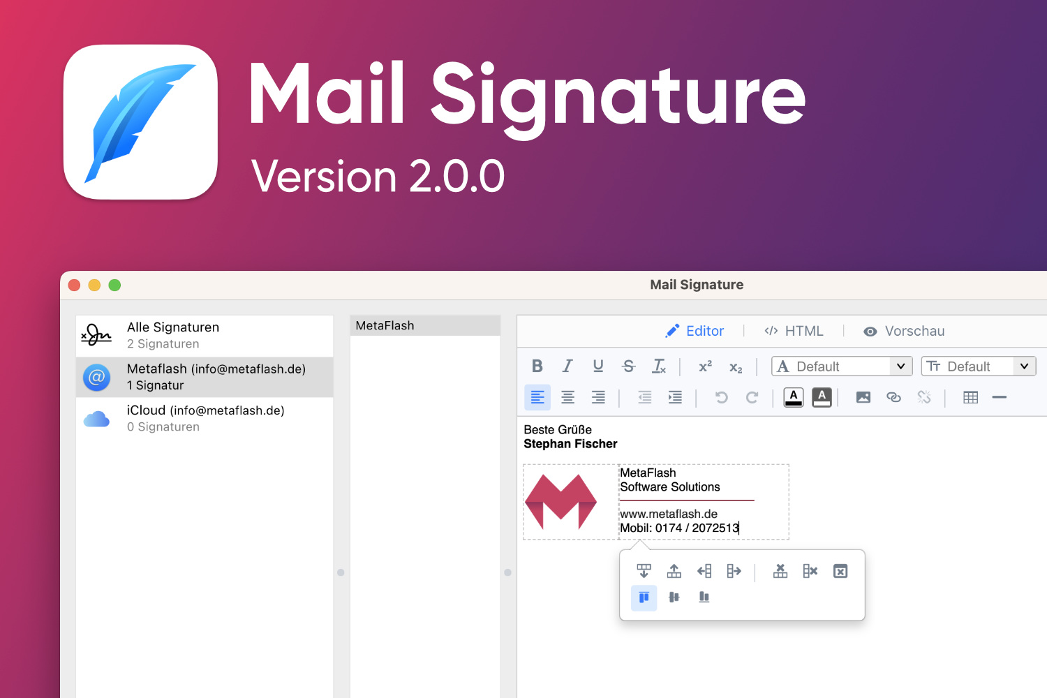  Mail Signature Version 2.0.0